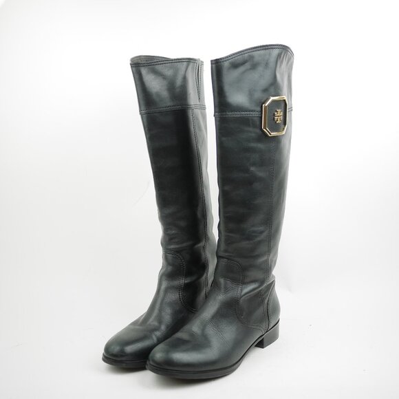 TORY BURCH Women's 9 Black leather knee high boots riding boots shoes LAWRIE - Picture 1 of 12